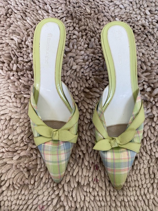 Etienne Aigner Shoes - Etienne Aigner Pastel Plaid Pointed-Toe Mules with Lime Bow